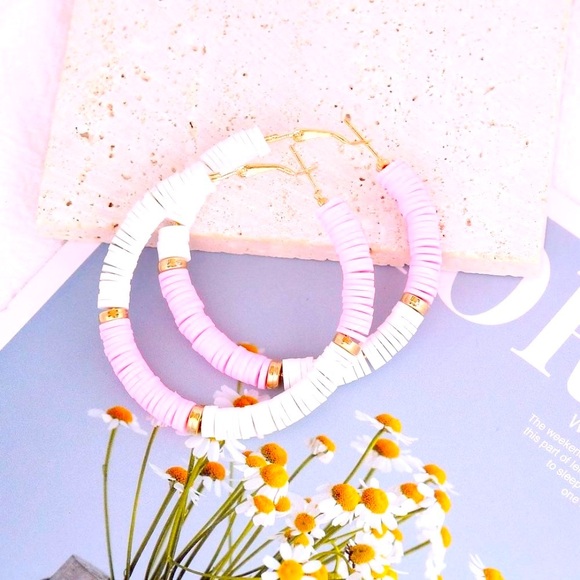 Color Blocking Pottery Hoop Earrings - Picture 1 of 1